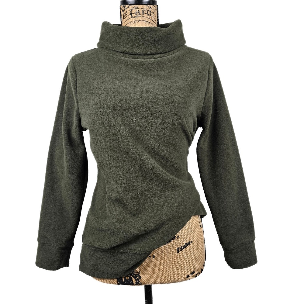 Talbots Petite Olive Green Fleece Funnel Neck Pullover Top Size MP